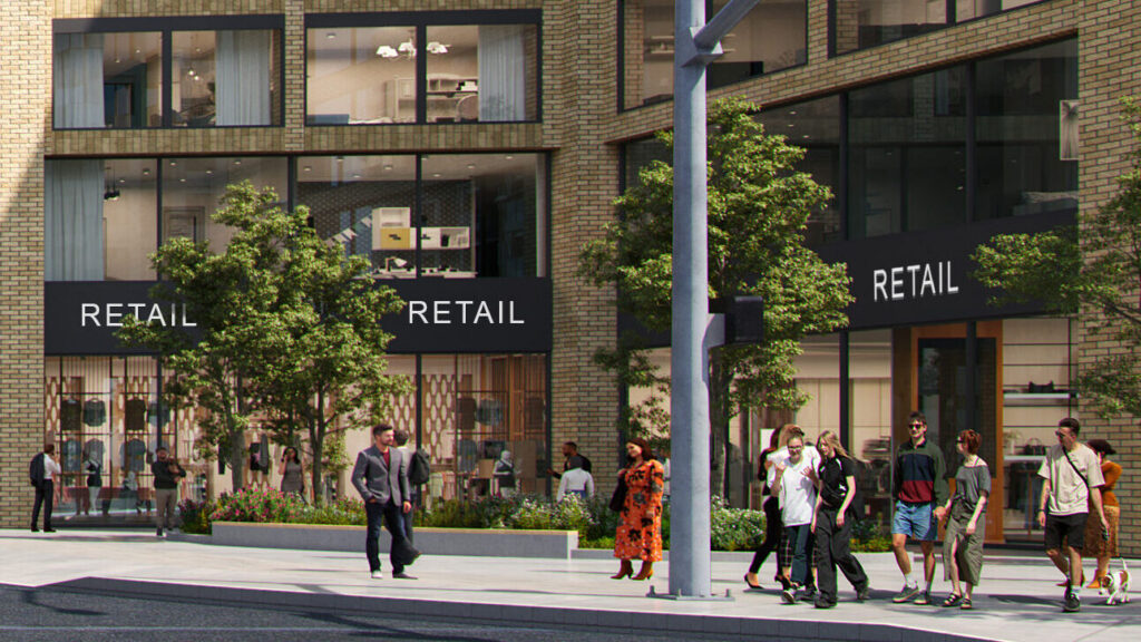 Rendering of commercial area.